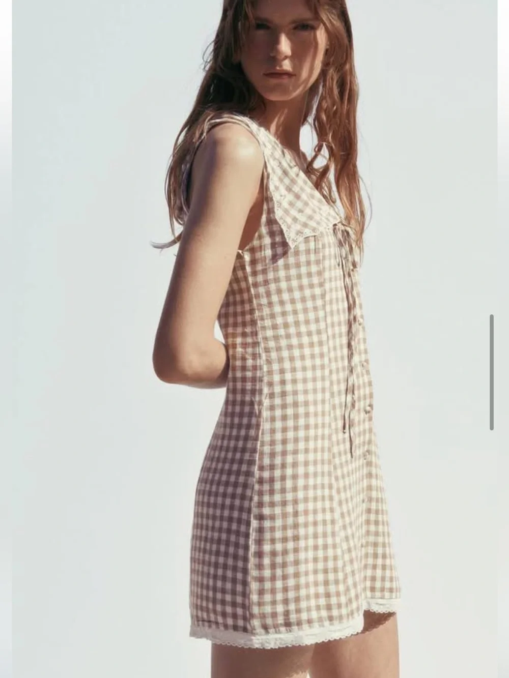 Gingham Tie-Front Sleeveless dress